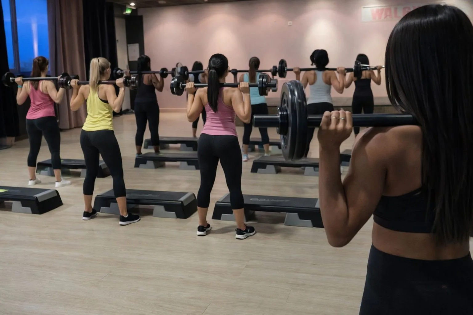 Un cours collectif avec barres chez Walgym, entre femmes dans la salle rose